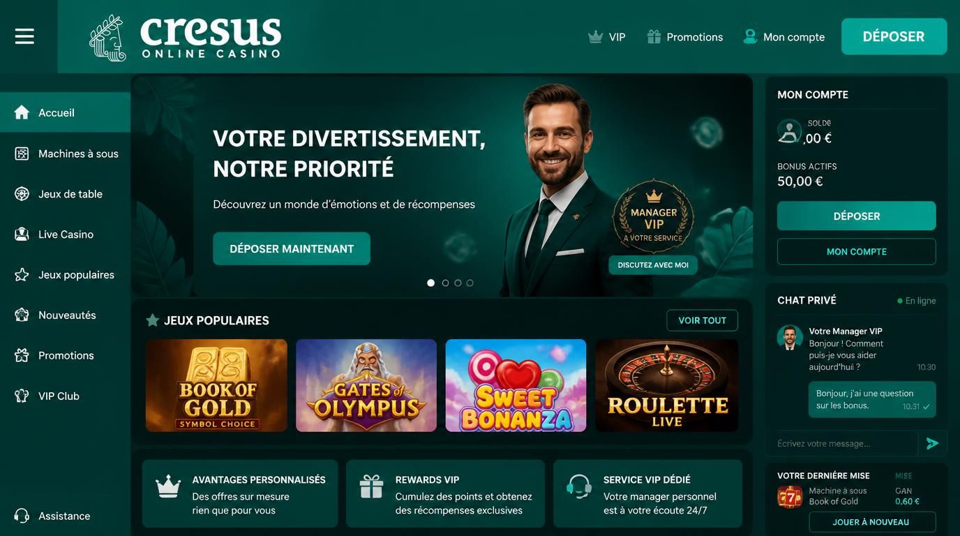 Un VIP Manager conseil un joueur sur écran, mise 0,50 €, interface de chat privé