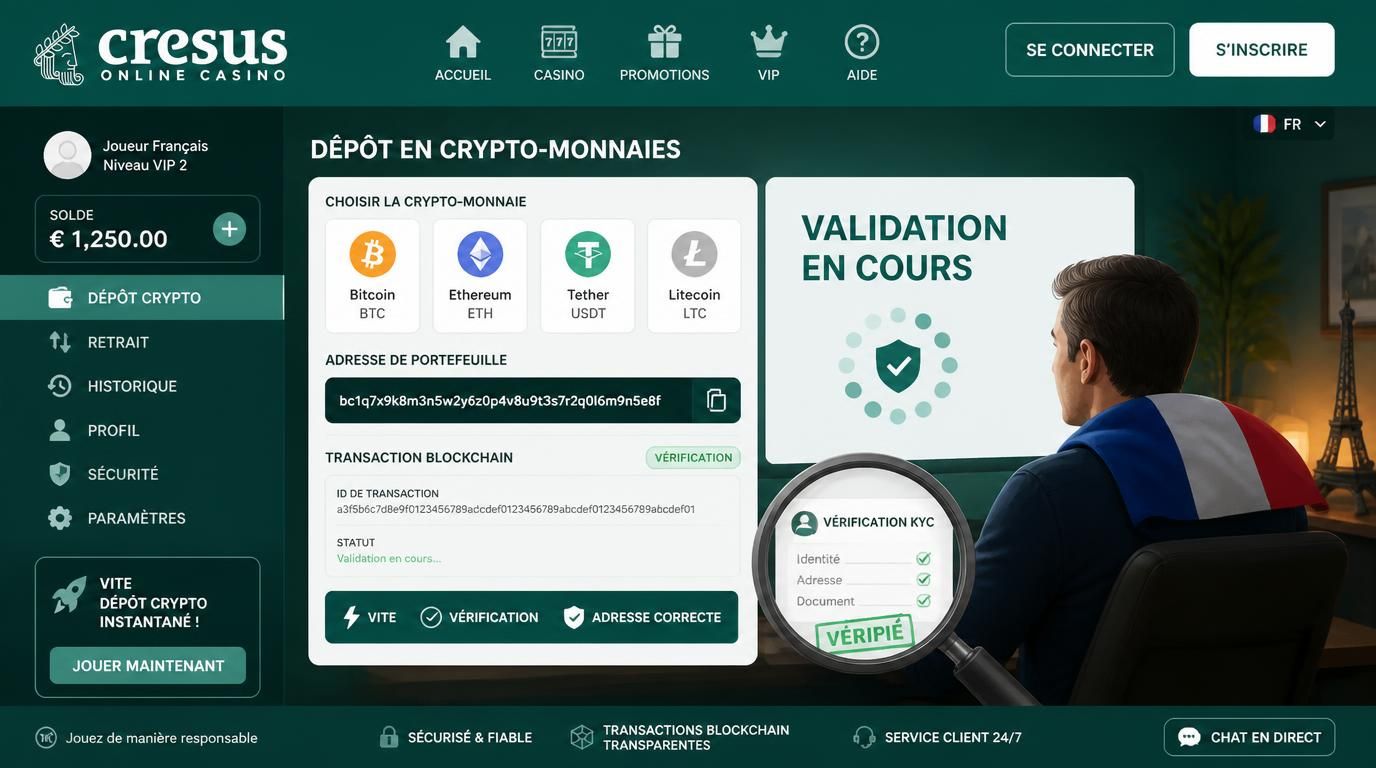 Mise en scène d’un dépôt en cryptomonnaie, de la rapidité et des vérifications nécessaires