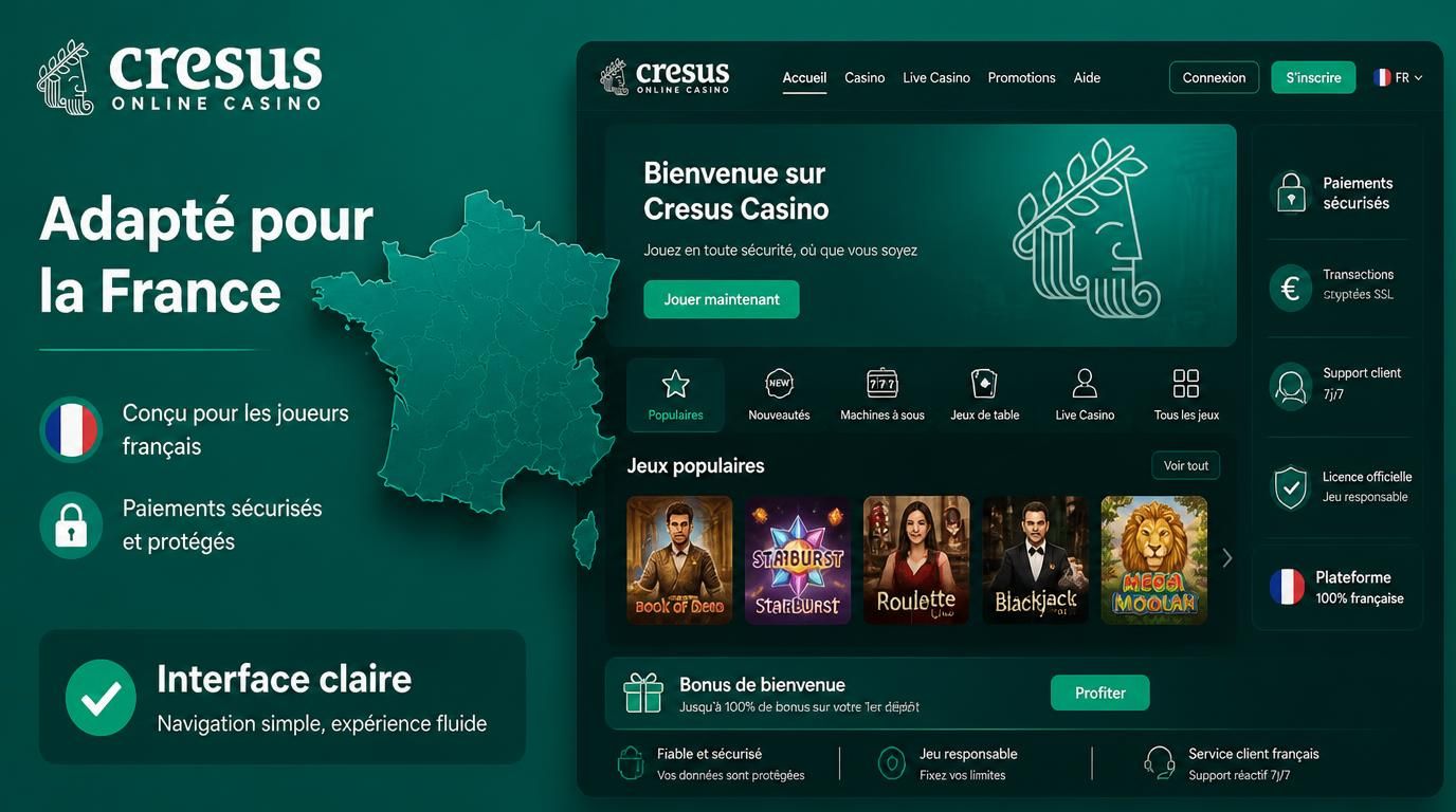 Carte de la France avec interface Cresus et signes de confiance